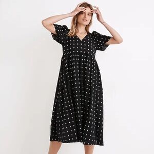 Madewell Dobby Puff-Sleeve V-Neck Midi Dress